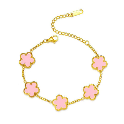 Pulseira Trevo de 5 Folhas Rosa